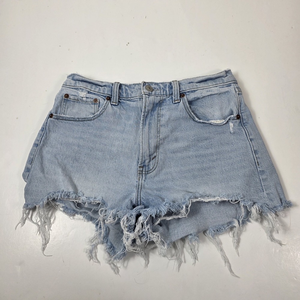 Abercrombie & Fitch women's The Mom Short High Rise 27/4 Mid Wash Jean Shorts